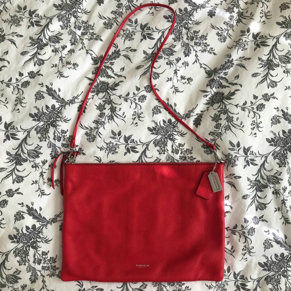 Coach genuine leather red clutch purse
